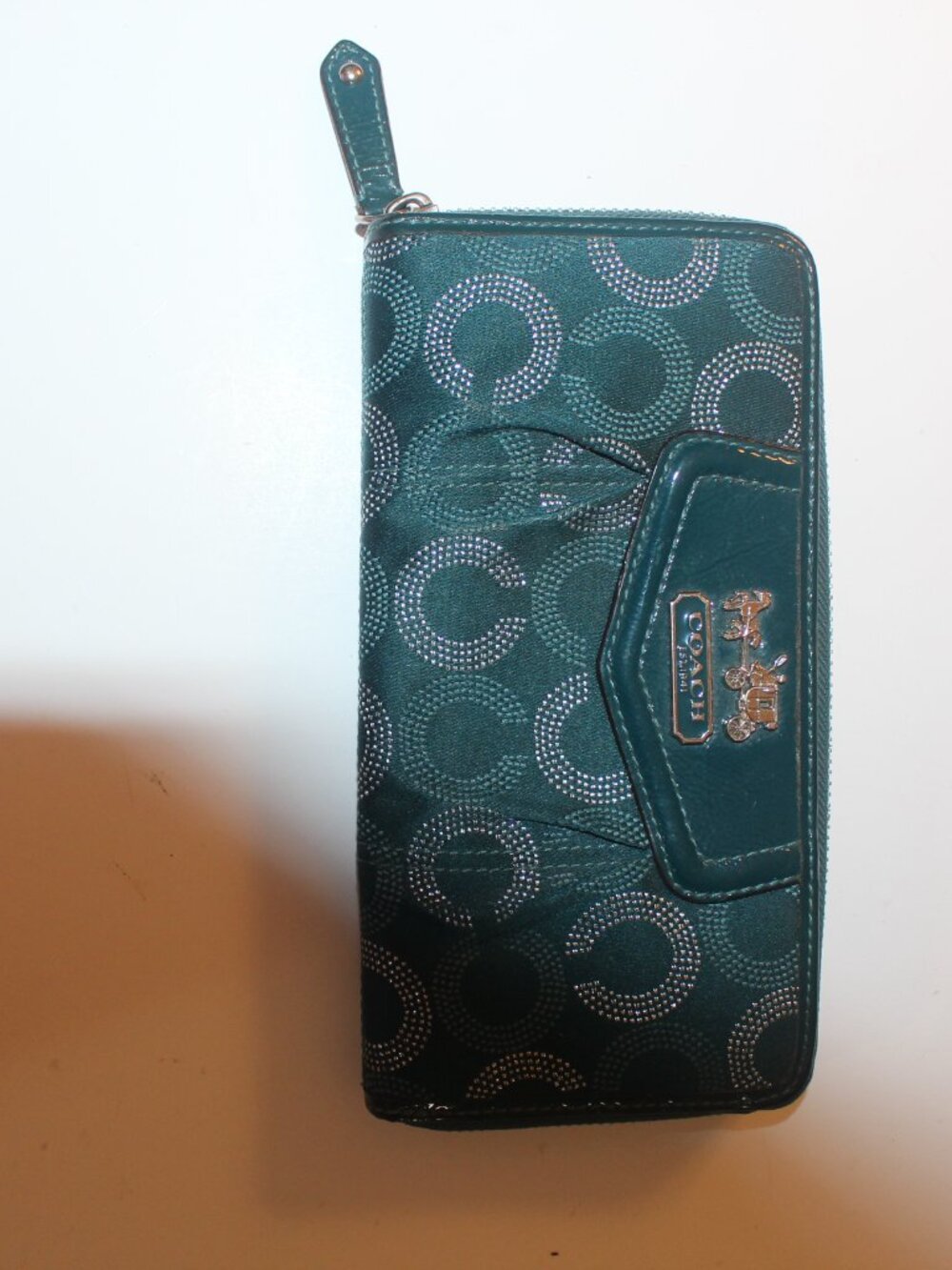 Coach Teal Op Art Signature Zip-Around Wallet